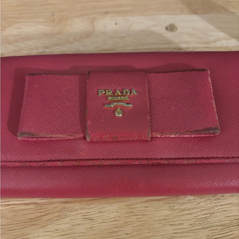 Prada | Saffiano Lux Leather Continental Wallet | Raspberry Red - Picture 4 of 7